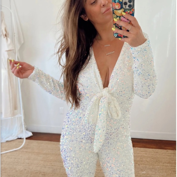 XXL White Sequin Martina Jumpsuit - Picture 4 of 8